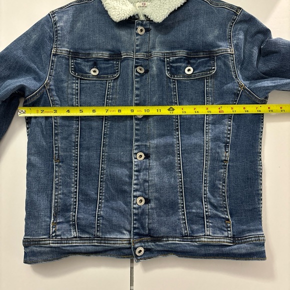 AG Adriano Goldschmied Denim Jacket Reversible Plaid Sleeves Sherpa Collar Large - Picture 13 of 16